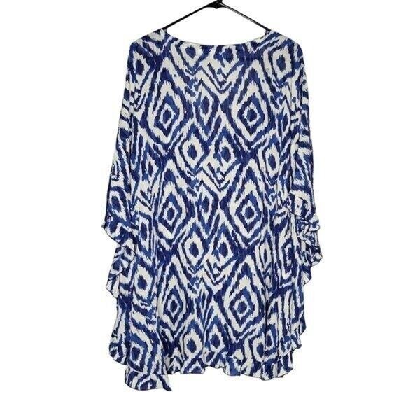 Beth & Tracie Blue & White Ruffle Trim Sequined Swim Coverup Women's XS - Picture 2 of 7